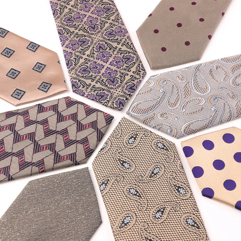 Men Ties Silk Champagne Neck Ties for Business Men's Suit Necktie Paisley Dots Polyester Cravat Wedding Corbatas Para Hombres