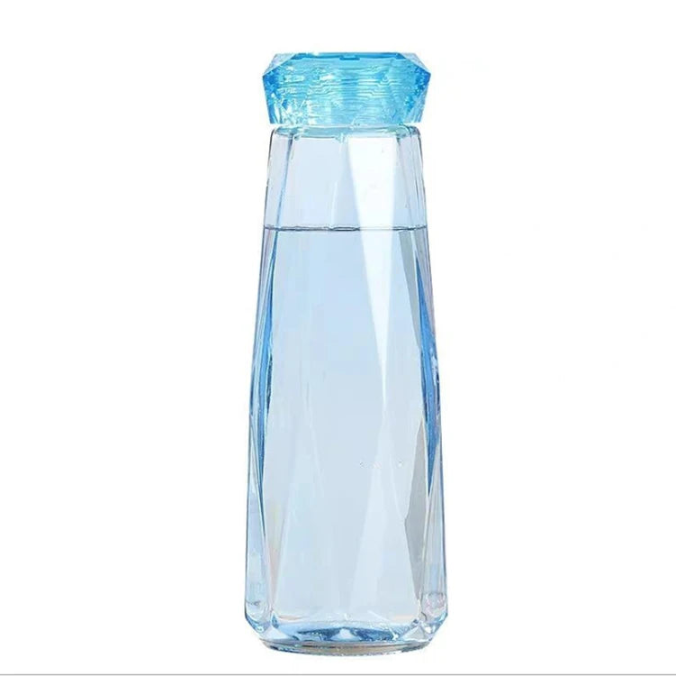 400ml Crystal Diamond Blue Color Painting Glass Water Cup Water Tea Glass Bottles With ABS Transparent Screw Cap