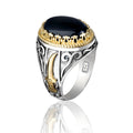 925 Sterling Silver Men's Dagger Motif Ring with Agate Stone – Islamic Men's Ring – EU Local Stock