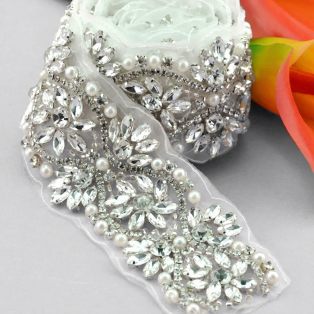 2022 Customized Beaded Belt Trim Gold Beads Crystal Bridal Sash Applique With Flowers Pearls Rhinestone WRA-575