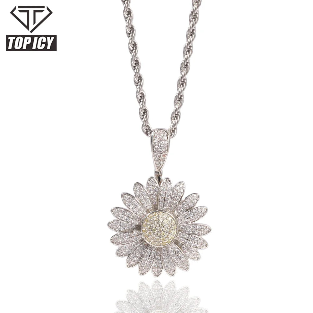 Iced Out 18K Gold White Gold Plated Charm Pendants for Necklace Little Daisy Pendant Cubic Zircon New Design