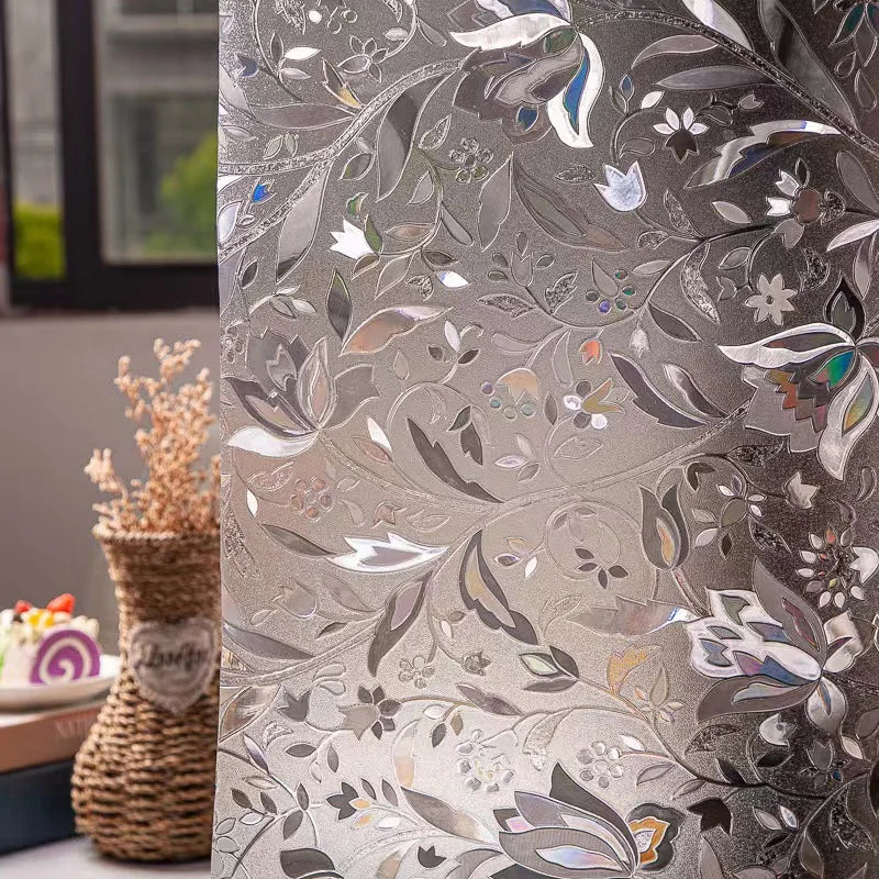 3D Decorative Window Privacy Film Stained Glass Window Sticker Window Self-adhesive Vinyl Static Anti Uv Tulip Glass Tint Film