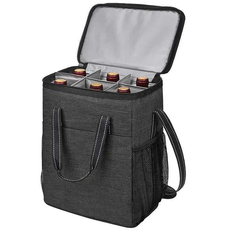 6-Bottle Insulated Wine Carrier Premium Padded Picnic Tote with Adjustable Straps for Beach Parties Outdoor Dining