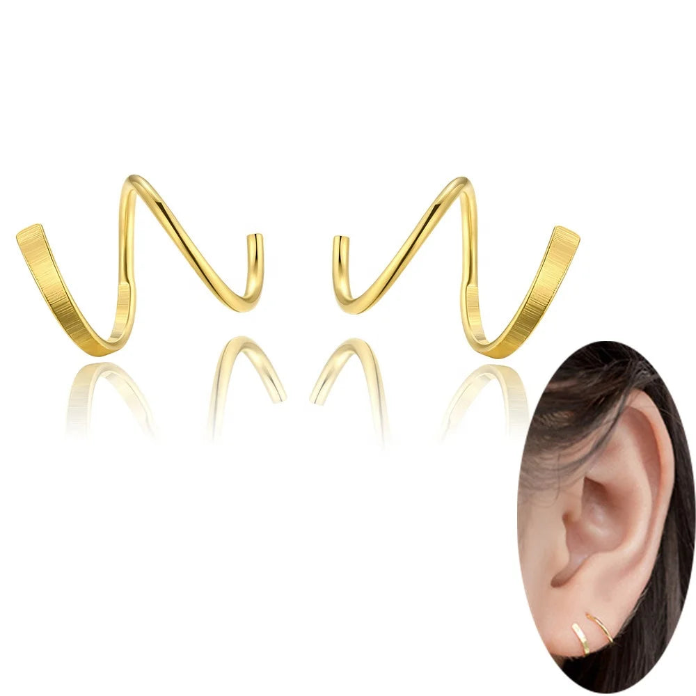 S925 Sterling Silver Earrings for Men Women Girls Fashion Twist Wire Spiral Earring Silver Plate with Platinum Simple Gold Korea
