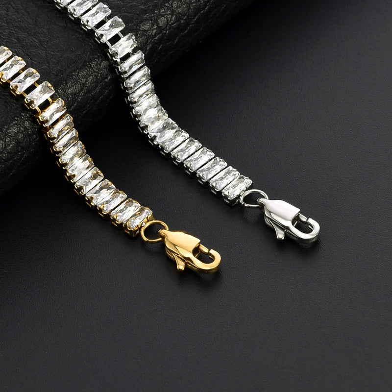 18k Gold Plated Fine Jewelry Sets Baguette Diamond Zircon Stone Iced Out Tennis Chain Bracelets Necklace Set for Women