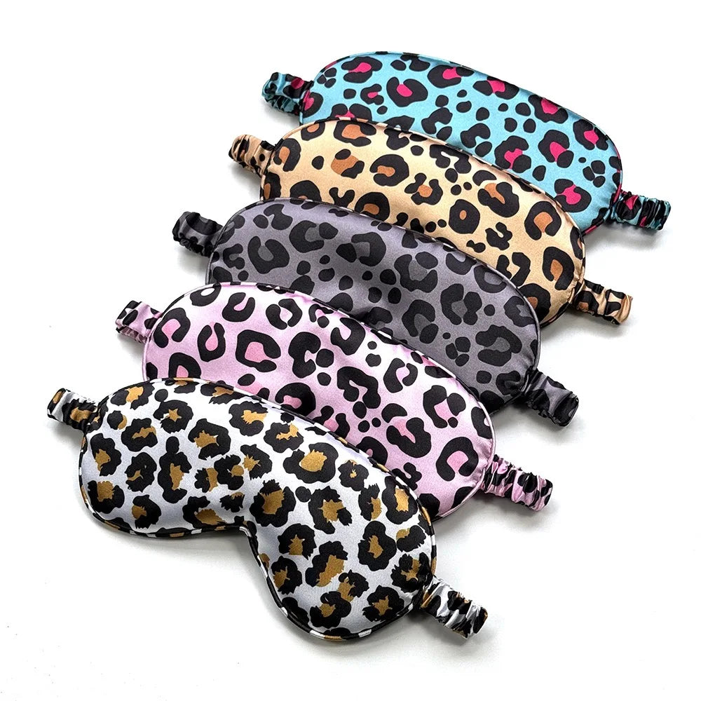 Adjustable Satin Sleep Mask for Women Silk Filled Eye Mask Ultra Lightweight Blocks Light for Travel Meditation - Leopard