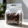 100g 250g 500g Custom Packaging Manufacturer Transparent Clear Printed Coffee Bean Flat Bottom Bag With Valve Zipper