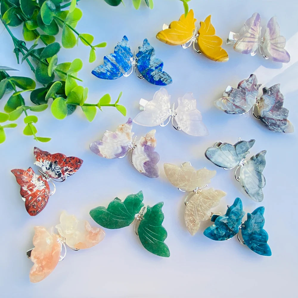Wholesale Special Offer Mixed Natural Crystal Butterfly Hairpin Clear Quartz Hairpin for Women Gift for Other Crystal Crafts