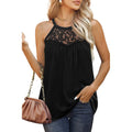 Women Summer New Popular Lace Pleated Tank Tops Loose Fit Summer Lace Halter Tops Sleeveless T-shirt