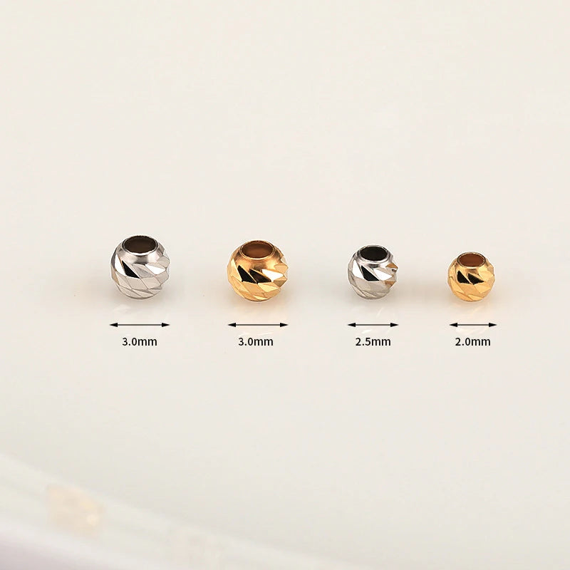 Diamond Cut Facet Wholesale Price Bead and Gold Bracelet Solid 18k White Yellow Rose Gold Beads for Jewelry Making
