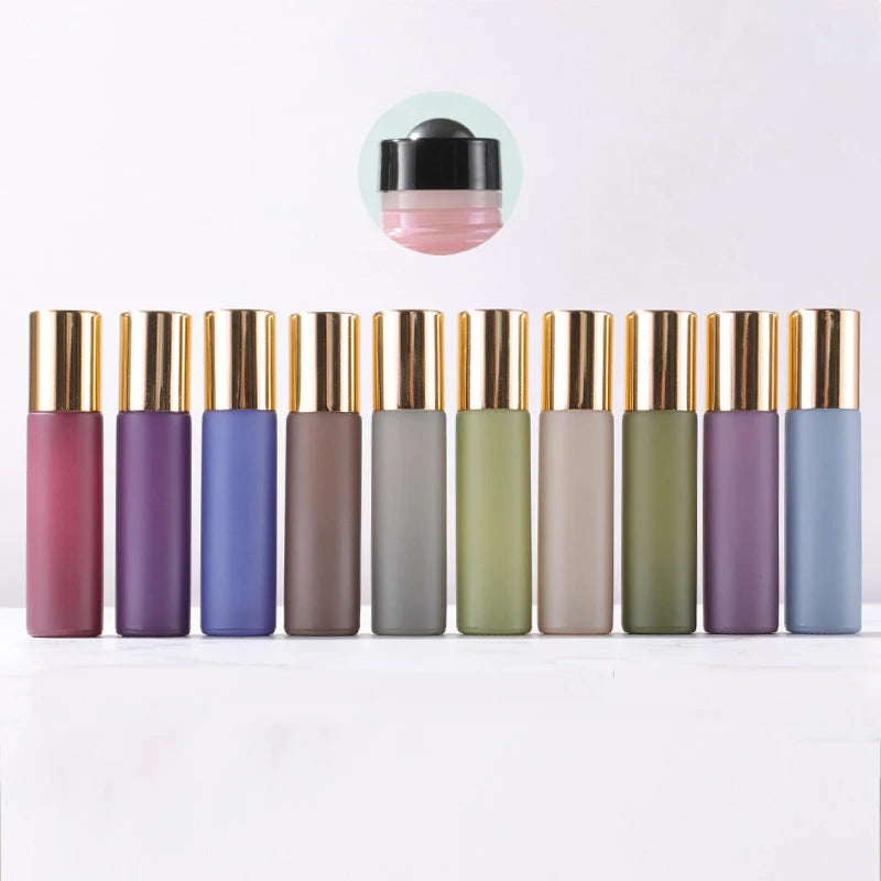 Morandi Color Empty Cosmetic Screen Printing Perfume Essential Oil 10ml Glass Frosted Roll on Bottle