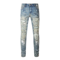 Wholesale Hip Hop Winter Blue Streetwear Slim Fit Damaged Splash Ripped Stretch Designer Distressed Skinny Painted Vintage Denim