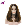 Celebrity Highlight Honey Blonde Ombre Brown Colored Lace Front Wig Premium Heat Resistant Short bob Synthetic Hair Wig