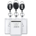 Dual-Use Black Hard Plastic ID Card Holder Horizontal Vertical Badge Holders for Lanyard Double Sided-Holds 2 Cards Sleeve