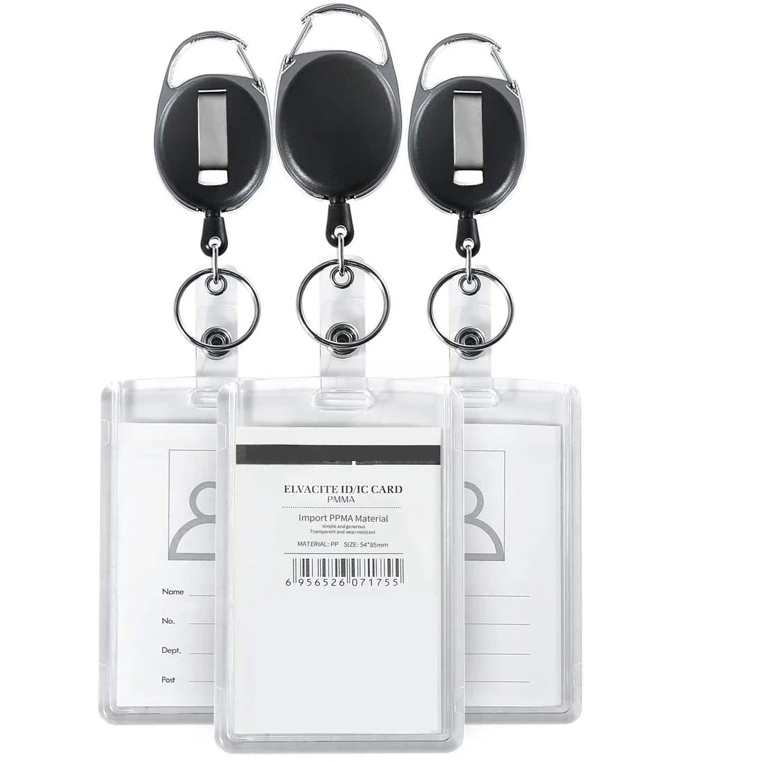 Dual-Use Black Hard Plastic ID Card Holder Horizontal Vertical Badge Holders for Lanyard Double Sided-Holds 2 Cards Sleeve