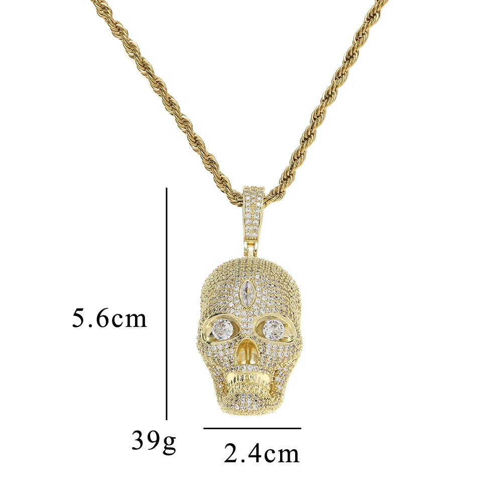 CN421  Iced Out Hip Hop Jewelry Brass CZ Skull Pendants for Men Necklace Gift