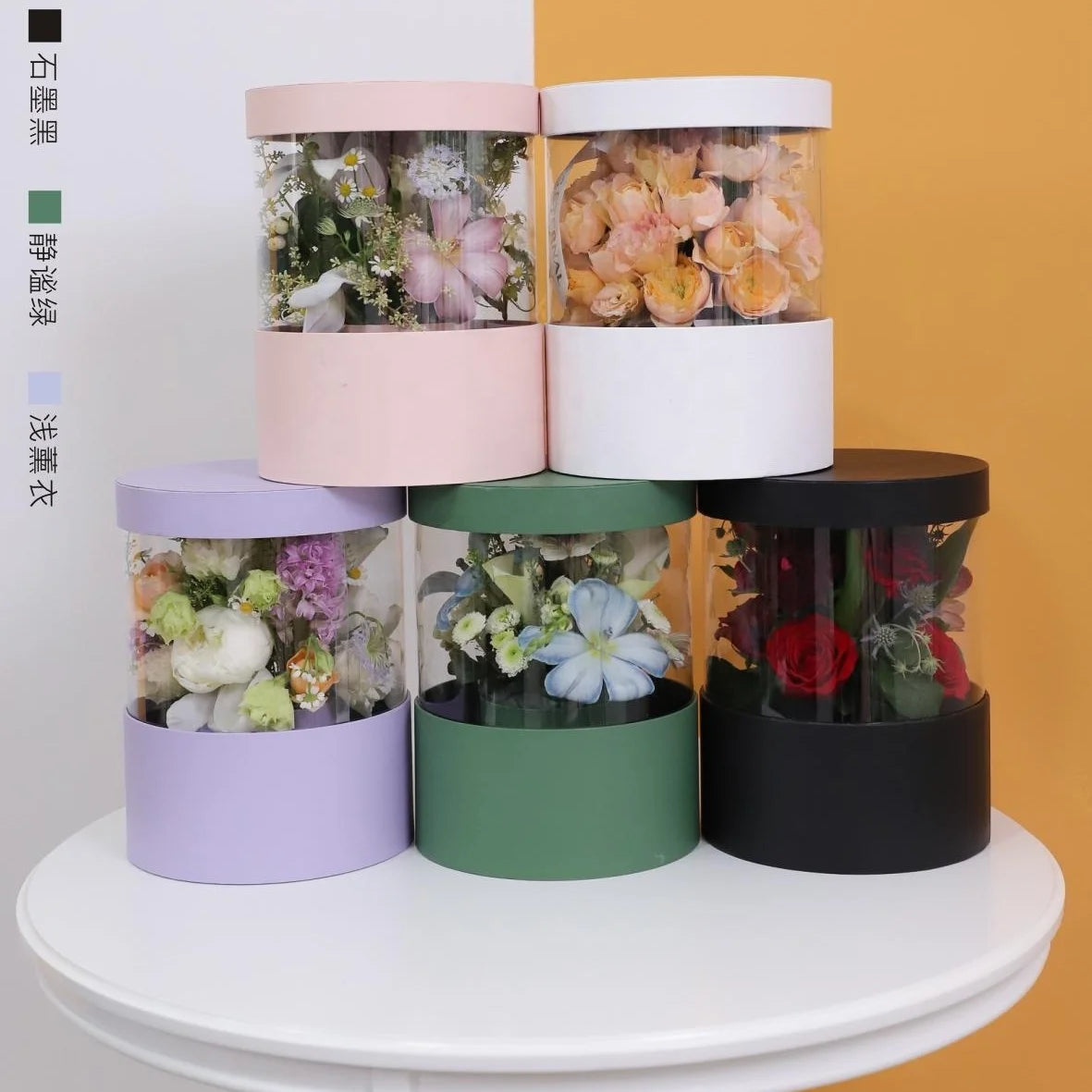High-Grade Transparent PVC Cylindrical Flower Box Preserved Bouquet Packaging Gift Clear Box Embossing Printing for Weddings