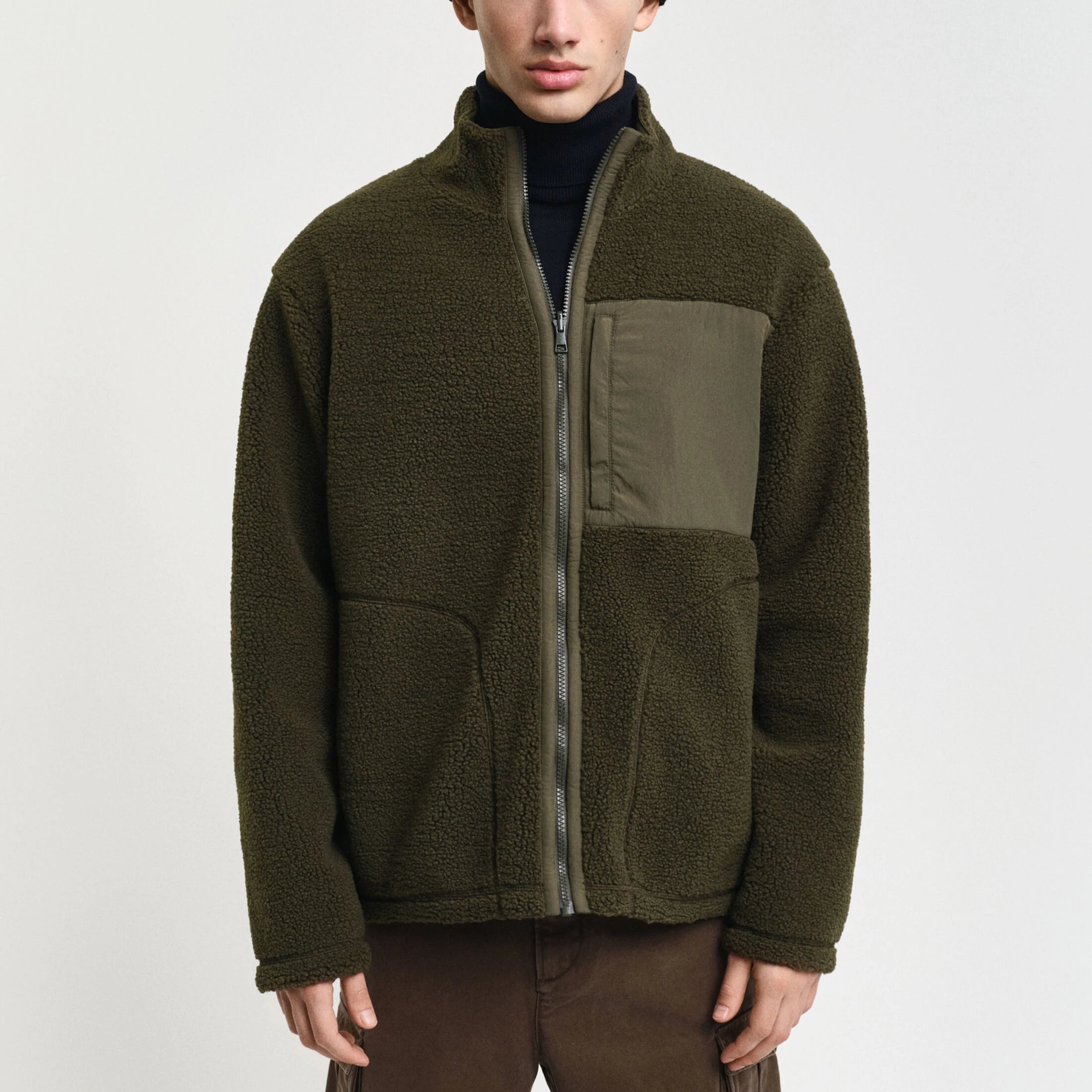 Men's Reversible Full Zip Lightweight Fleece Jackets Adjustable Hem Mandarin Collar Polyester Winter OEM Service