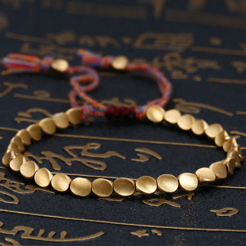 Handmade Tibet Copper Bead Lucky Rope Bracelet for Women and Men Unique Cotton Thread Jewelry Gift for Wedding or Party