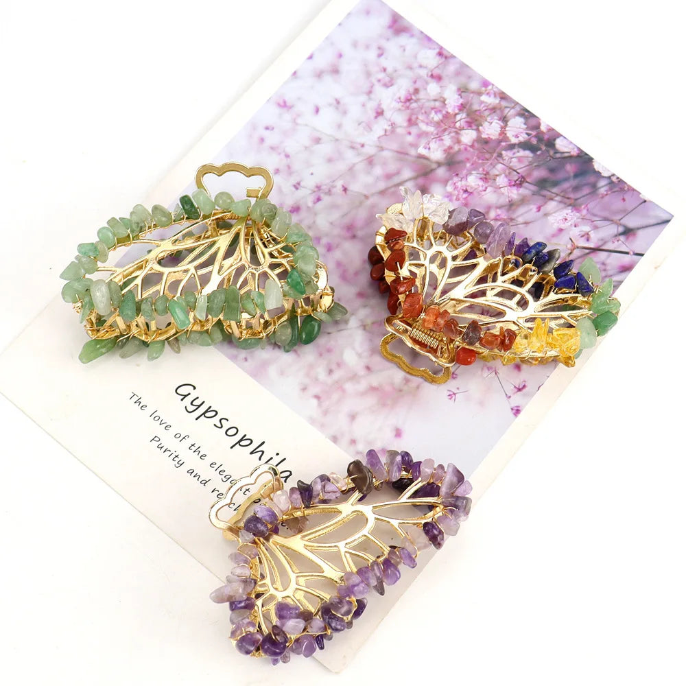 Wholesale Crystal Wire Wrapped Gravel butterfly Hairpin Hair Accessory Natural Stone Amethyst Lapis Lazuli Hair Jewelry