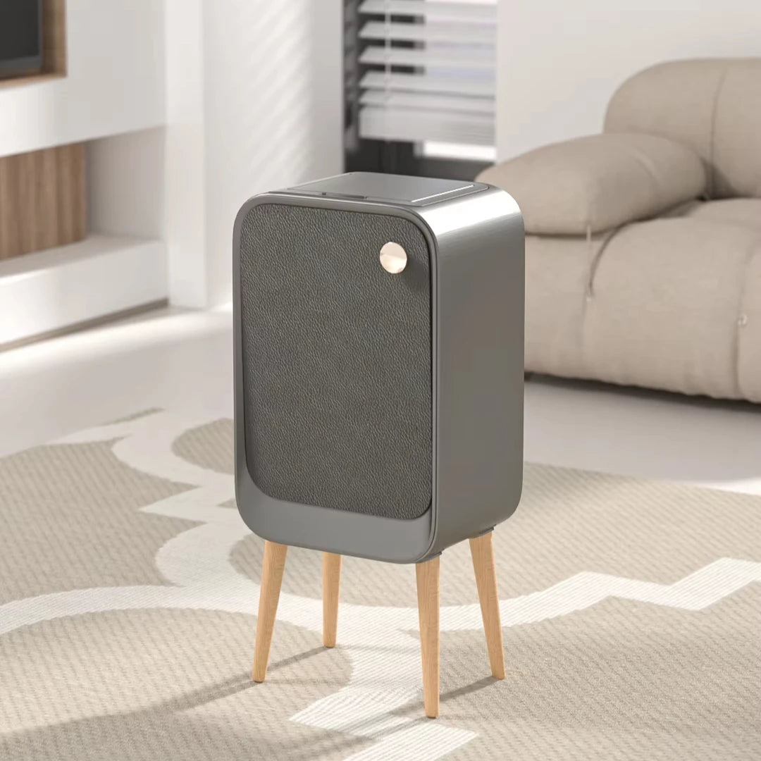 Iintelli 20L High Feet Trash Can Simple Style Household Garbage Bin with Wooden Feet Easy Assembly for Kitchen Waste Management