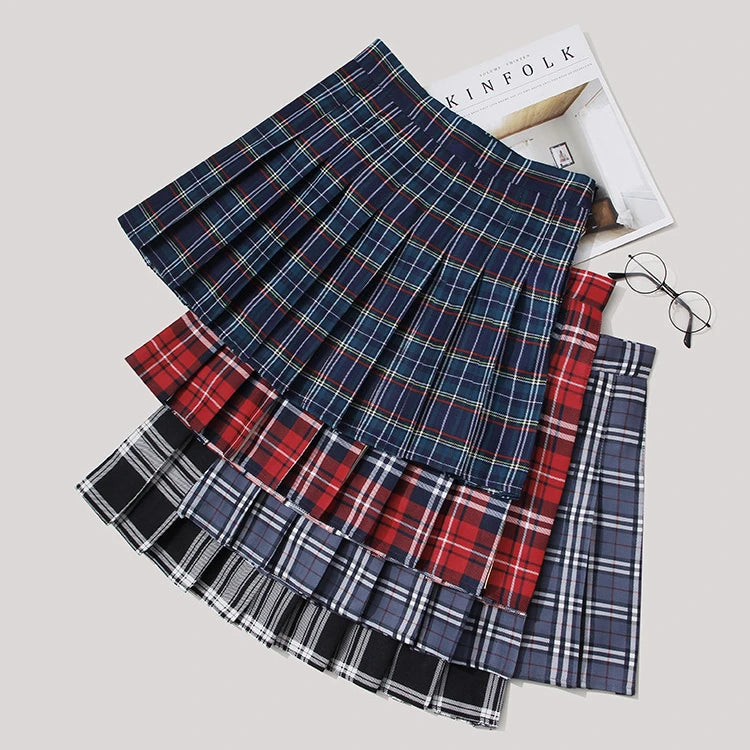 New Hot Sales Women Plaid Pleated Skirt Female Summer New High Waist Thin Skirt Autumn Winter Skirt