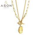 Ason Jewelry Fashion Double Layer Link Chain Irregular Pendant Necklace No Fade Stainless Steel OT Buckle Necklace