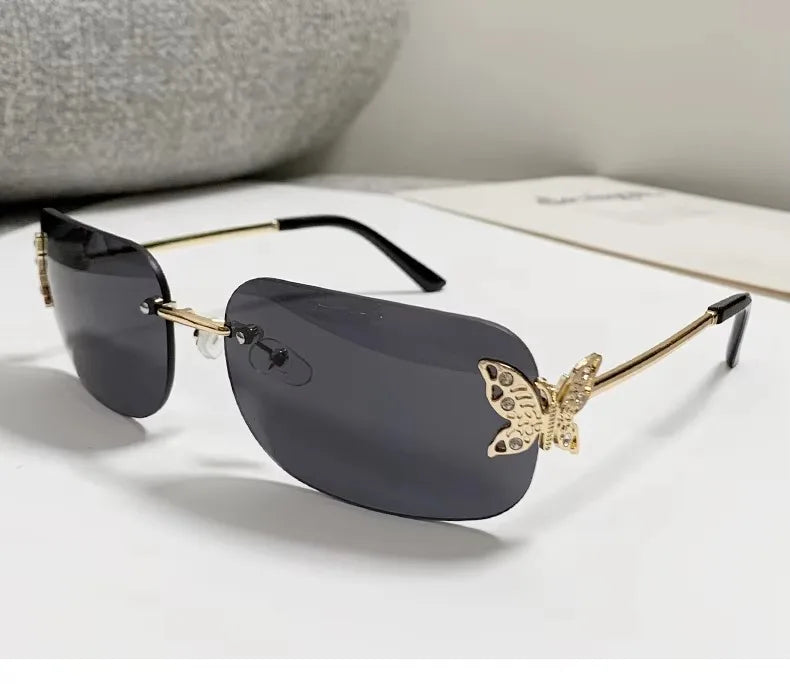 STY81093 New Rimless Fashion Sun Glasses Butterfly Square Ladies Wholesale Sunglasses