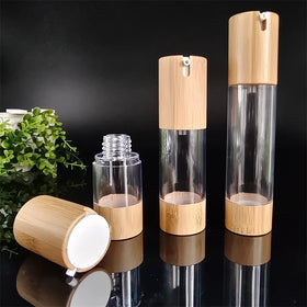Wholesale Custom 30ml50ml Bamboo Wood AS Airless Bottle Cosmetic Lotion Bottle Push Type Pump Head Round Mouth