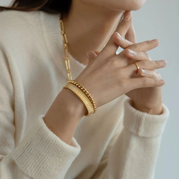 Aimgal Waterproof Unisex Trendy Stainless Steel 18K Gold Plated Non-Tarnish Open Bangle Bracelet Party Wholesale Shenzhen