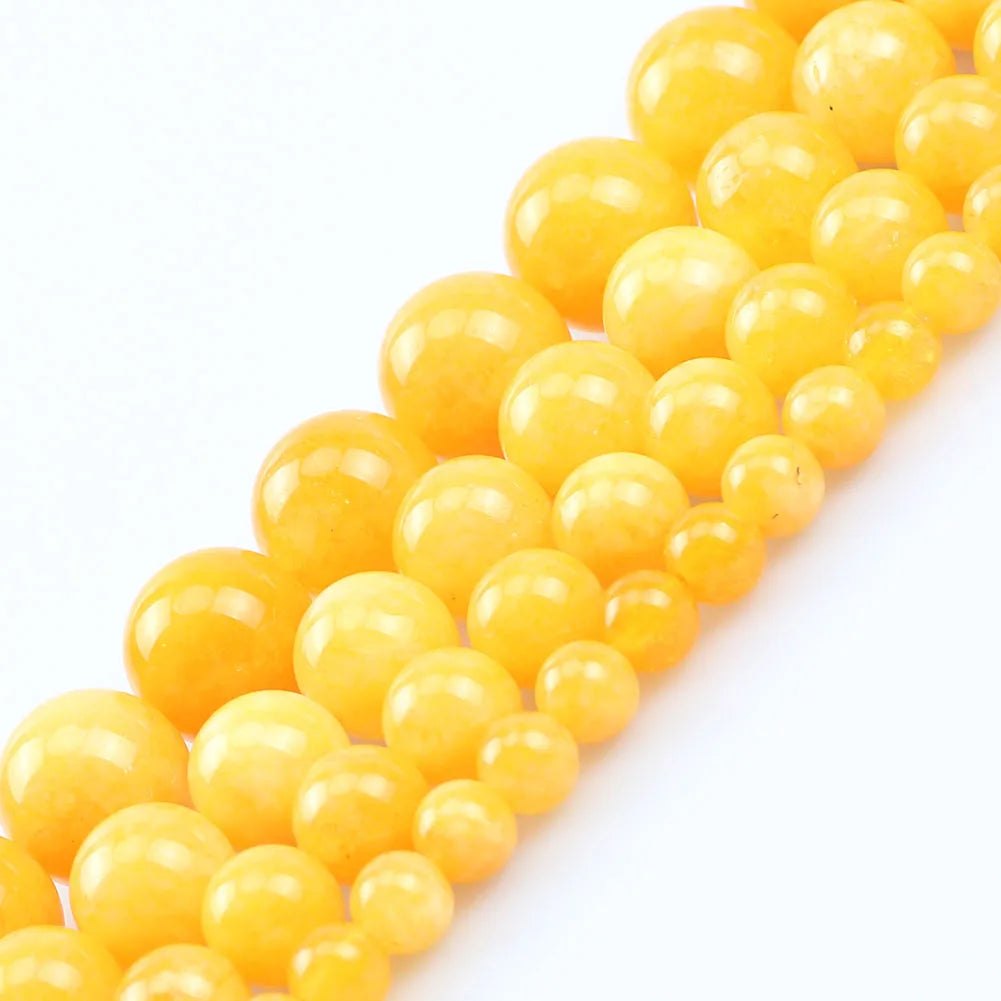 Round 6/8/10/12MM Smooth Yellow Jade Chalcedony Natural Semi Gemstone Beads for Jewelry Making DIY Bracelet Necklace Earrings
