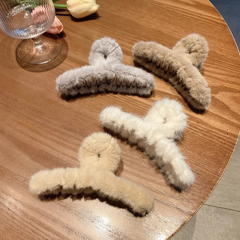 Pince Cheveux Fur Large Hair Claw Clips Plush Fuzzy Plush Hairpin Fashion Hair Accessories Fur Hair Claws Clip