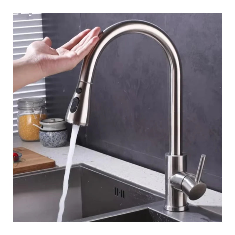 2 Function Pull Down Water Automatic Stainless Steel Faucet Sink Mixer Taps Sensor Touch Upc Kitchen Faucet