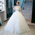 2022 Europe American New Beautiful Embroidery Wedding Gowns Sheer Neck Short Sleeves Beaded Princess Wedding Dress