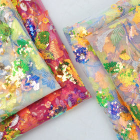 2023 New 100% Polyester Sparkly Floral Shape Sequin Cloth Embroidered Nonwoven Flame Retardant Fabric Bags Toys Weddings Girls'