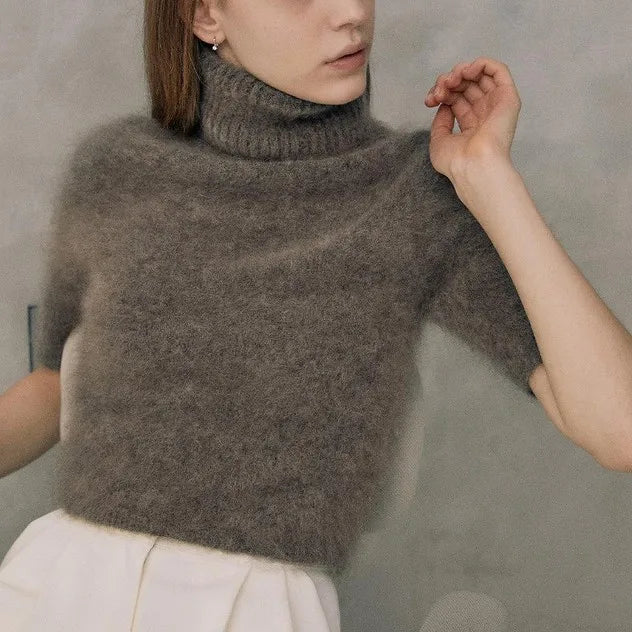 Factory Custom Winter Brushed Wool Cashmere Sweater Quality Short Sleeve Women's Fuzzy Pullover Angora Mohair Sweater for Women