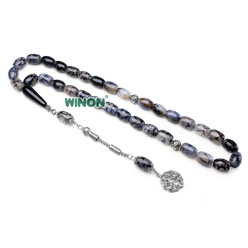Natural Black Dragon Vein Resin Amber 10x14mm Barrel Beads Healing Crystal DIY Muslim Prayer Beads Tasbih Beaded Bracelet