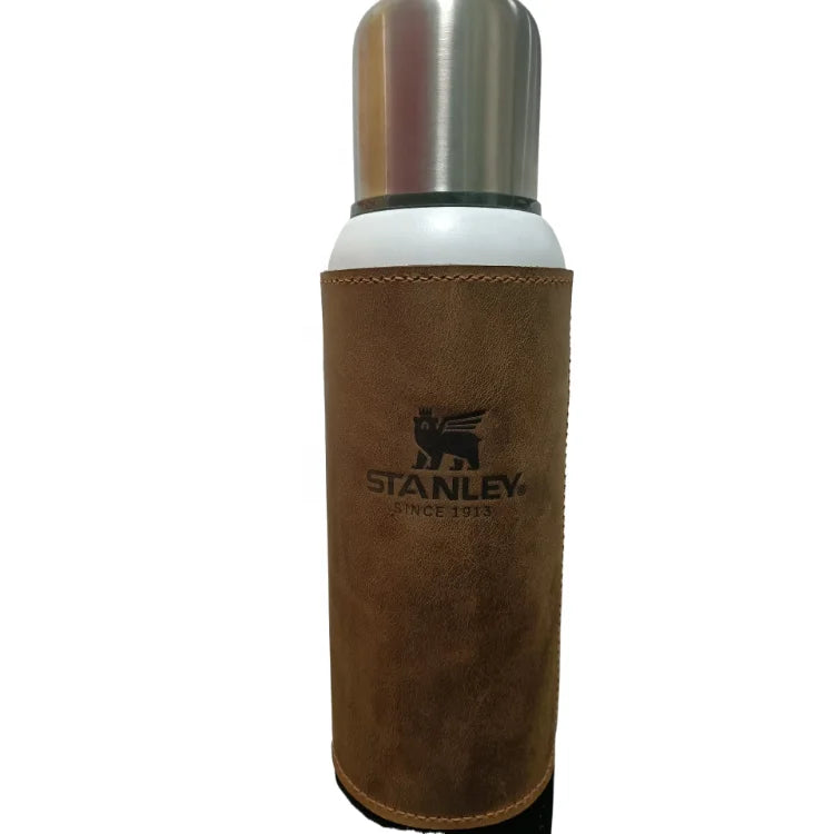 Custom Logo Portable Travel Handle Brown Hand Sewn First Layer Cowhide Kettle Sleeve Bag OEM Remy Martin Cognac Brand Made China