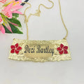 JX234 Large Flower Customize Name Plate Necklace Hawaiian Samoan Personalized Anniversary Birthday Jewelry Gift Chain Wholesale