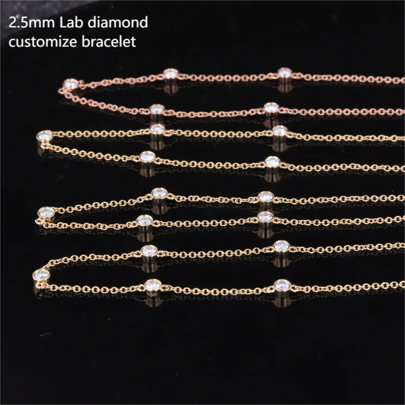 Customize Fine Jewelry 14K Real Gold HPHT Lab Grown Diamond DEF VVS Round 2.5mm Natural Diamond Women Tennis Bezel Setting Brace
