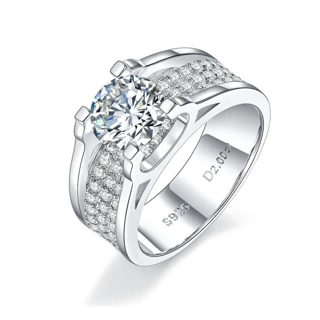 2CT 8mm Man Ring 925 Sterling Silver Moissanite Jewelry 14K Gold Plated Man Pure Silver Jewelry