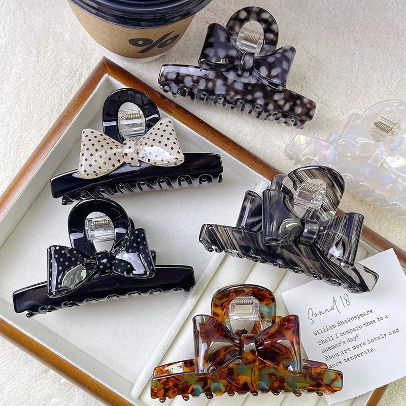 New Korean Luxury Hair Acetate Hair Claw Fashion Vintage Elegant Shark Claw Clip Women Sweet Bow Hair Accessories