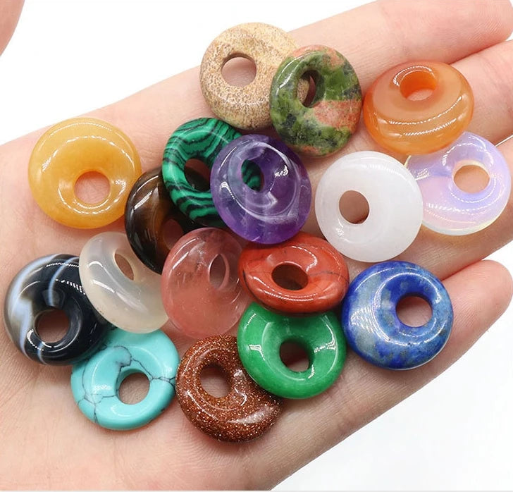 18mm Natural Crystal Stone Side Hole Lucky Peace Buckle Pendant Circle Nostalgic Large Hole Donut for DIY Jewelry Accessories