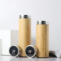 FX Factory Natural Bamboo and Stainless Steel Double Wall Thermos Flask Bottle With Temperature Display Tumbler