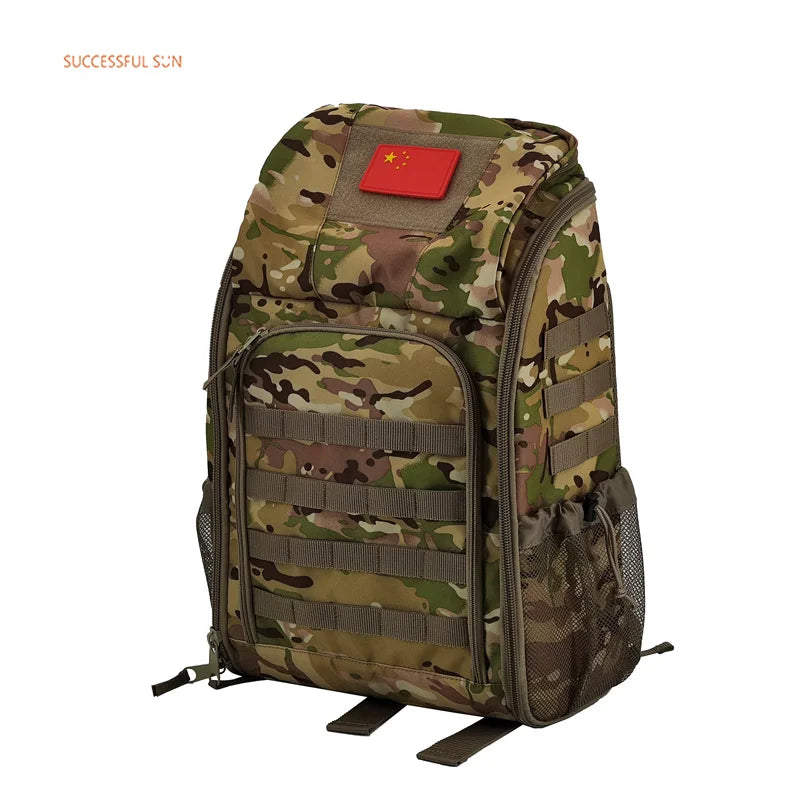 SOB2301 Custom Logo Oxford Camouflage Tactical Backpack 25L/35L/45L Trekking Bag Zipper Closure Polyester Lining Waterproof