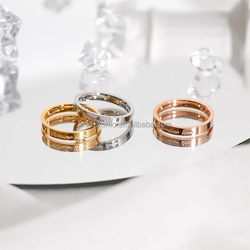 Wholesale Titanium Steel 2mm Zircon Women 18K Rose Gold Silver Wedding Gold Finger Ring