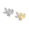 Astm F136 Titanium Flat Back Labret CZ Leaf Earring Stud Internal Thread Helix Conch Lobe Piercing Jewelry