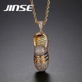 JINSE Diamond Necklace Hip Hop 18k Gold Shoe Pendant 24inch Twist Chain Necklace 3A Zircon Copper Woman Necklace