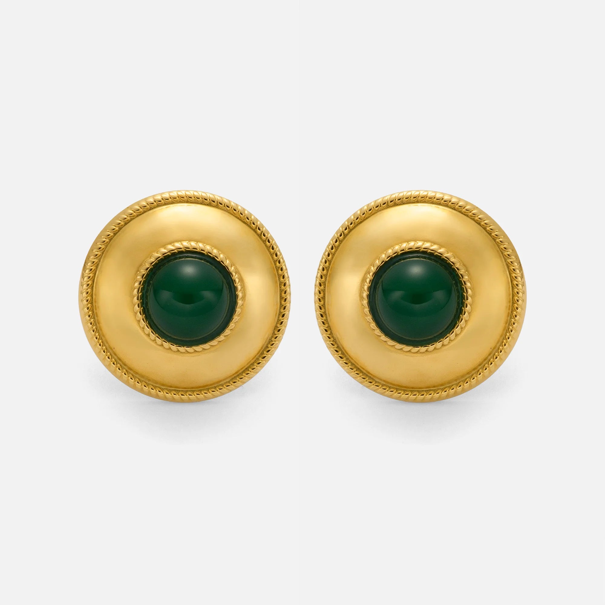 Dazan New HOT 18k Gold Plated Hypoallergenic Stainless Steel Vintage Green Natural Stone Shine Earrings Model Show Jewelry