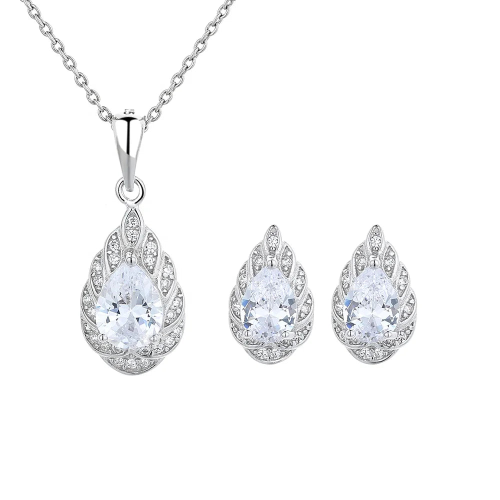 Peacock Feather Pendant Earrings Crystal Zircon Pendant Platinum Ladies Necklace